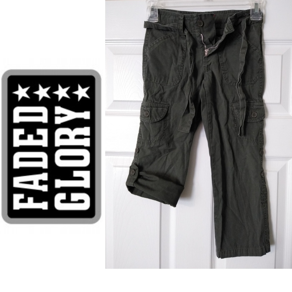 Khaki green belted pants girls size 5